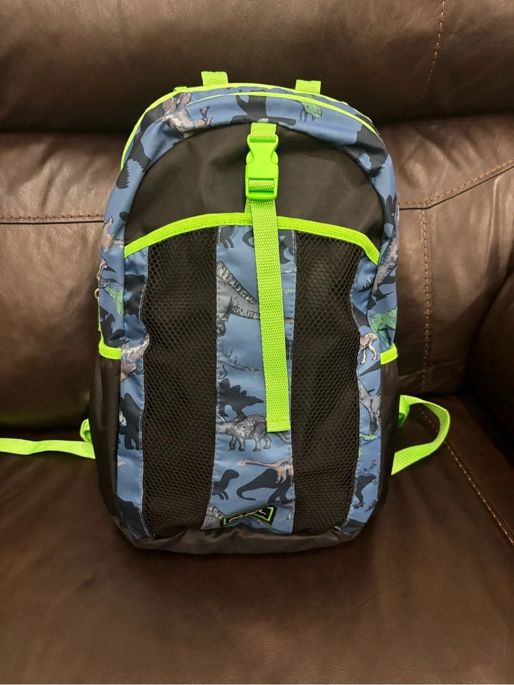 Blue & Neon Green Dino Print kids Backpack